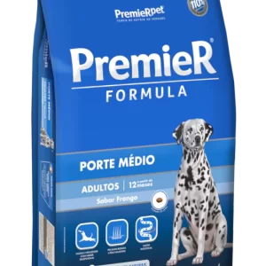 PremieR® Formula Cães Adultos Porte Médio Sabor Frango é o primeiro alimento Super Premium fabricado no Brasil, ele é cientificamente formulado segundo o conceito de Nutrição Ótima, contendo somente ingredientes nobres e selecionados sob rigoroso controle de qualidade, garantindo um alimento muito mais nutritivo e saboroso. Isto significa uma pelagem mais bonita, fezes em menor volume, melhor digestibilidade e mais saúde.